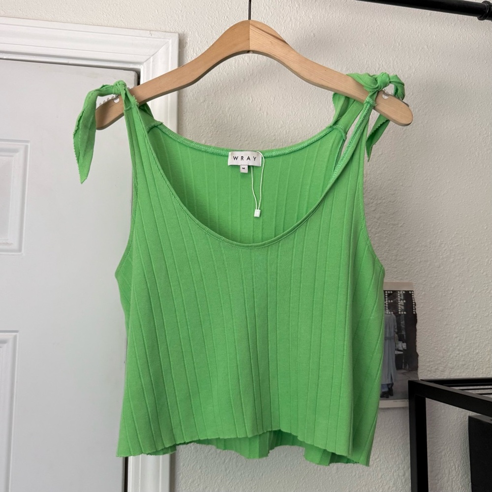 NWOT WRAY Kelly green pima cotton rib knit scoop crew cropped boxy tank top‎